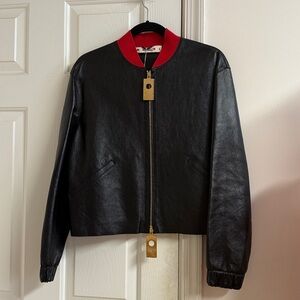 Marni Long-Sleeved Bomber Leather Jacket